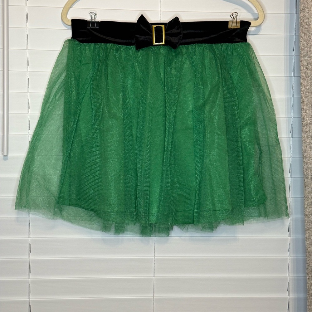 Love on a Hanger Green Tulle Skirt with Black Bow